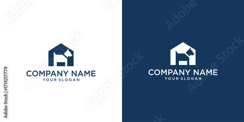 Dog house pet home logo hipster retro vintage vector icon illustration.