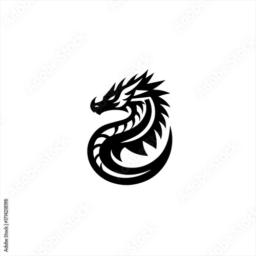 Tribal dragon silhouette logo design