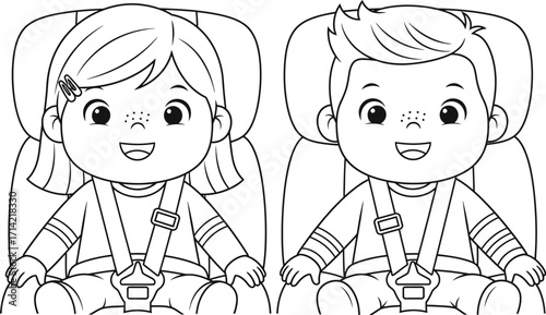 Coloring page of children in car seats safety first for kids