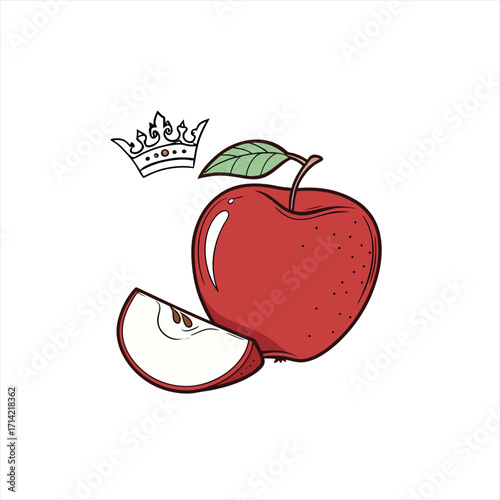Red apple with crown and slice illustration