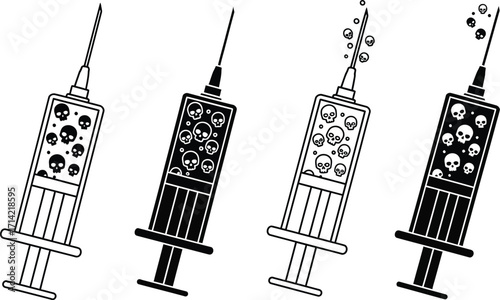 Syringe with skulls vector illustration danger death addiction