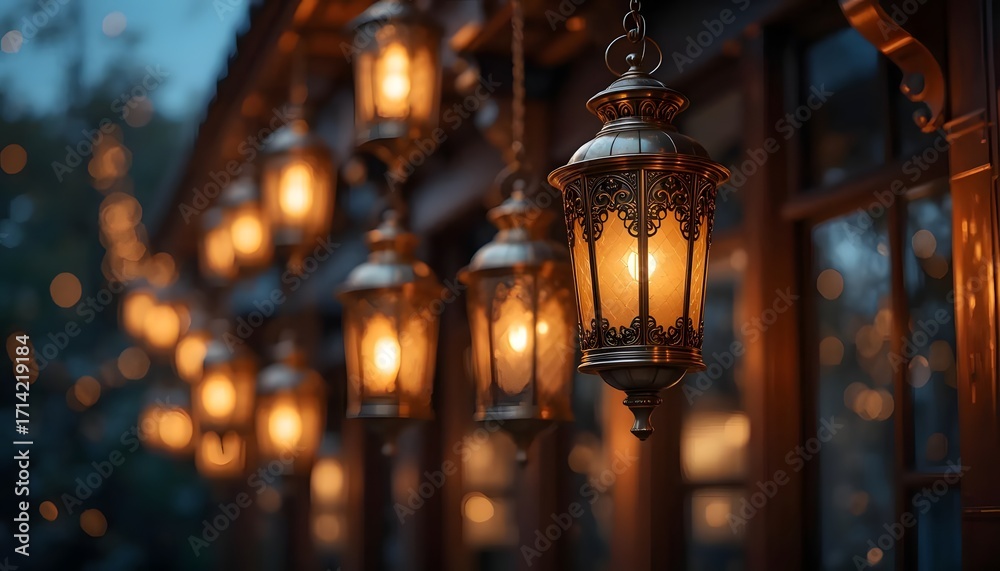 Fototapeta premium Elegant Evening Lantern Scene with Rich Contrast and Sparkles