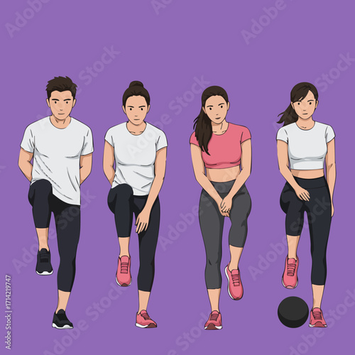 Colorful Flat Style Group Of People Doing Leg Exercise Illustration
