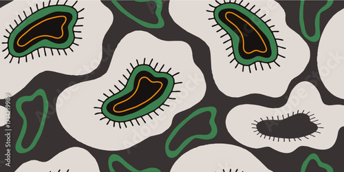 Abstract organic shapes with green and beige accents pattern