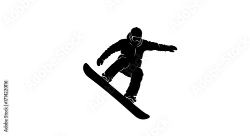 Snowboarder in mid-air performing a trick on a snowboard during a snowboarding competition in the mountains.