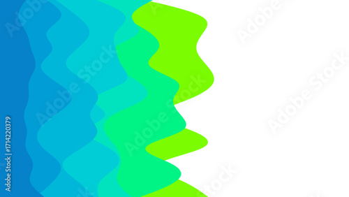 Abstract background with wavy blue and green color gradients flowing across a bright white space. Ideal for modern design, branding, or digital presentations, conveying freshness and fluidity.