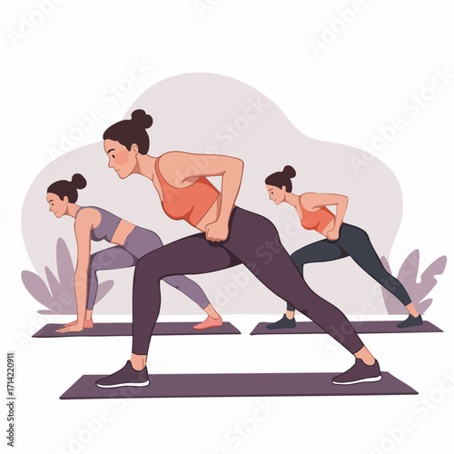 Flat Illustration Group of Women Doing Yoga Exercise Class