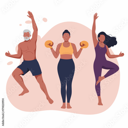 Flat Colorful Diverse People Exercising Together for Healthy Lifestyle Illustration