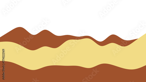 Abstract wavy layers in brown and yellow against a white background, evoking natural landscapes, dessert textures, or peaceful design.