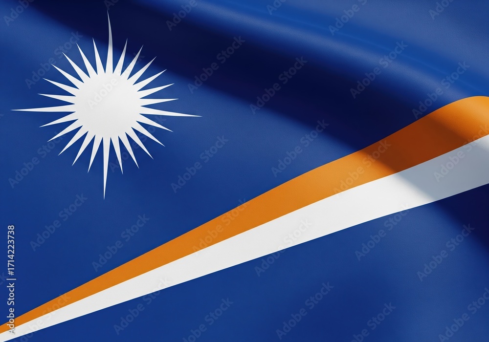 Fototapeta premium Flag of the Marshall Islands Waving in the Wind with Star and Stripes