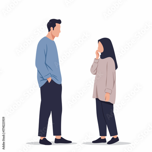 Flat Design Standing Couple Full Body Illustration Diverse People