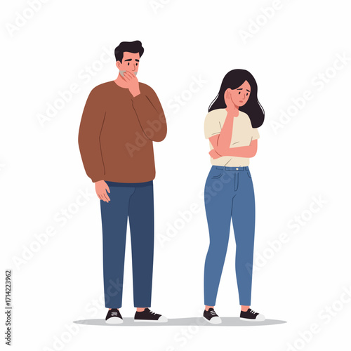 Flat Style Illustration of Unhappy Couple Quarrel Problem Conflict Relationship