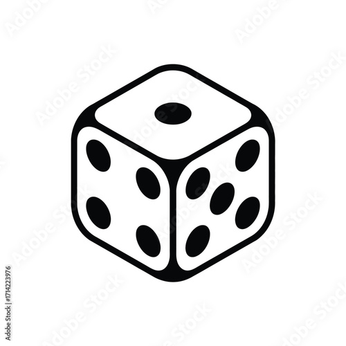 Simple black and white vector illustration of a single dice with dots showing numbers silhouette vector illustration white background