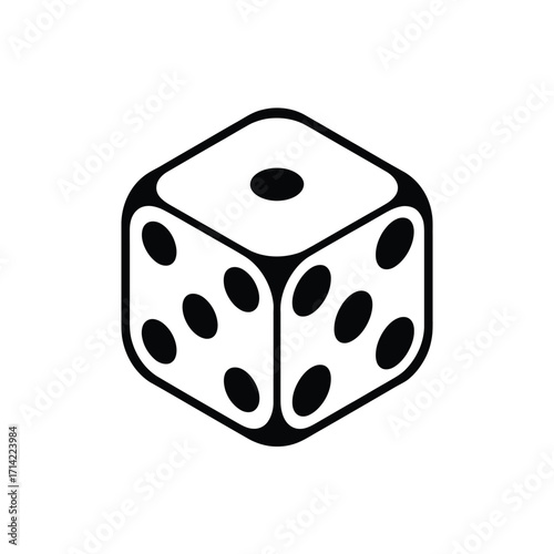 Simple black and white vector illustration of a rolling dice icon silhouette vector illustration white background