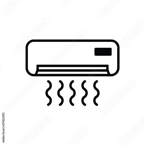 Stylized vector icon of a modern air conditioner unit emitting cool air silhouette vector illustration white background
