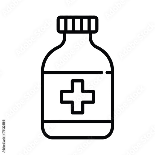 Vector illustration of a medical bottle with cross symbol scalable eps icon for healthcare silhouette vector illustration white background