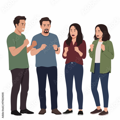 Flat Illustration Group of Frightened People Expressing Shock and Fear