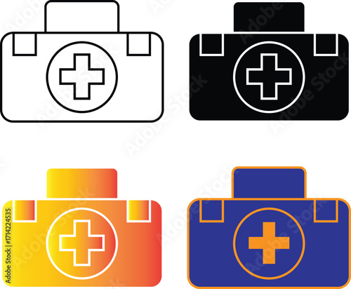 Medical first aid kit with cross icon, healthcare emergency box, hospital supplies case, rescue medicine kit symbol, transparent background