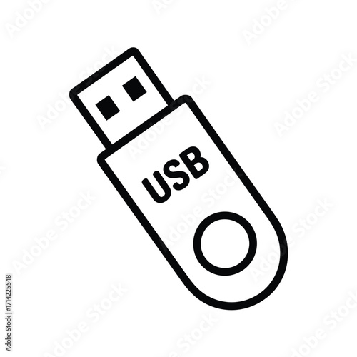 Simple line drawing vector illustration of a usb flash drive for scalable digital graphics silhouette vector illustration white background