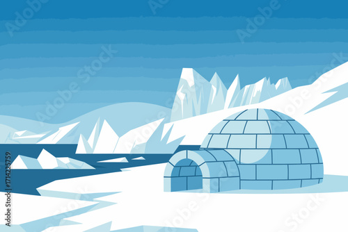 Winter Landscape with Igloo and Icebergs a Cold Arctic Scene of Frozen Beauty and Solitude