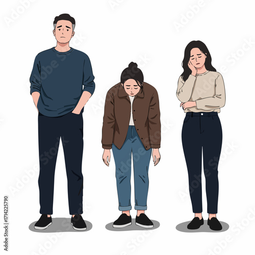 Simple Flat Illustration of Sad Depressed People Feeling Down Emotion