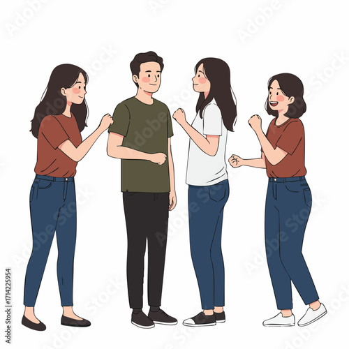 Flat Illustration Group of Friends Supporting Each Other Social Interaction