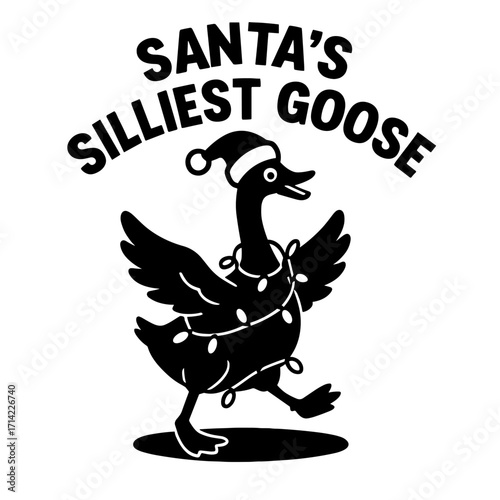 Santa’s Silliest Goose – Funny Black and White Holiday Vector with Christmas Hat
