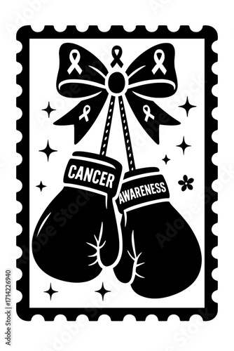 Cancer Awareness Ribbon – Black and White Inspirational Typography Vector for Hope and Strength
