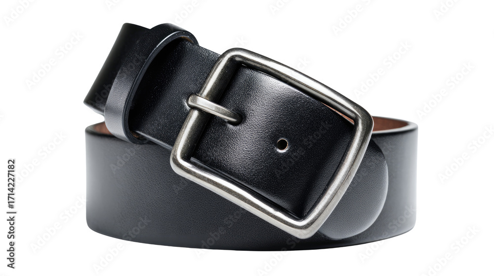 black leather belt on white background