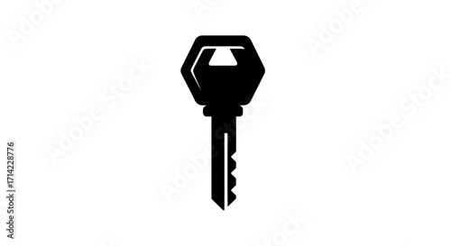 Simple Black Silhouette of a Modern House Key on a White Background.