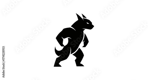 Black silhouette of a muscular anthropomorphic wolf character.