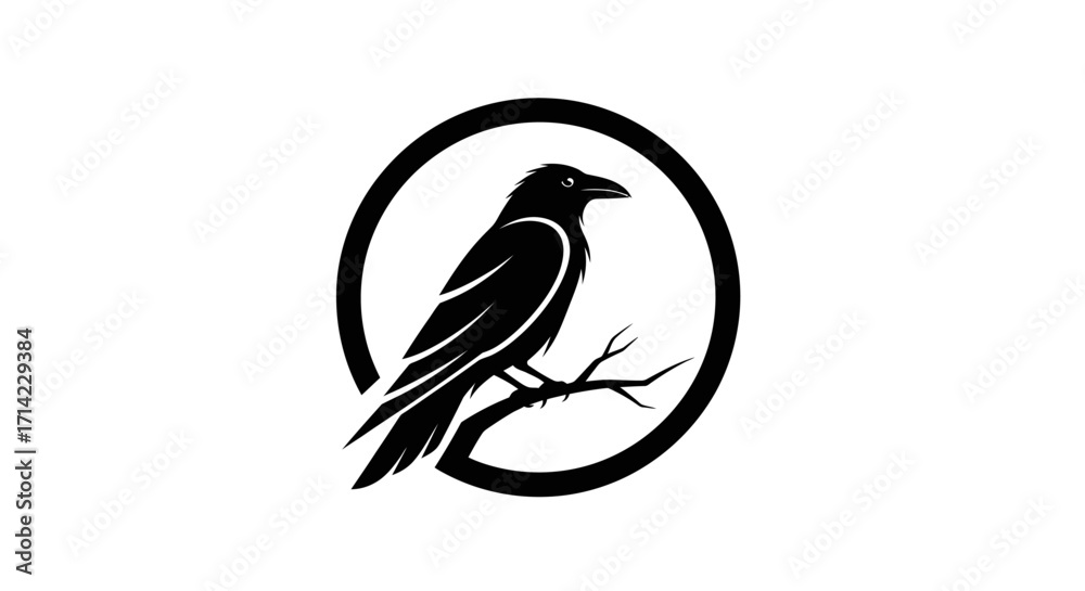 Fototapeta premium Majestic Crow Silhouette Perched on Branch.