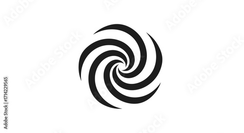 Black and white spiral design representing energy and motion in a circular form.