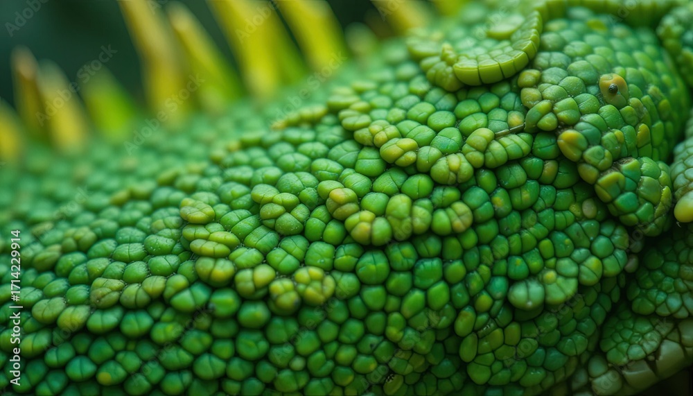 Obraz premium Close-up view of intricate, textured skin with a multitude of small, raised bumps, displaying various shades of green.