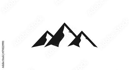 Minimalist Black Mountain Range Silhouette on White Background.