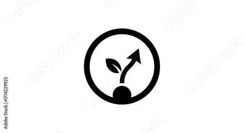 Growing Plant Sprout with Upward Arrow.