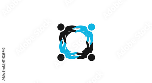 Four people forming a circle with hands.