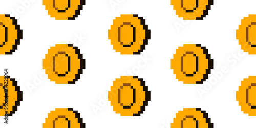 Game pixel art seamless pattern. Retro arcade coin 8-bit symbol. Nostalgic backdrop, award design print, wallpaper, cover.