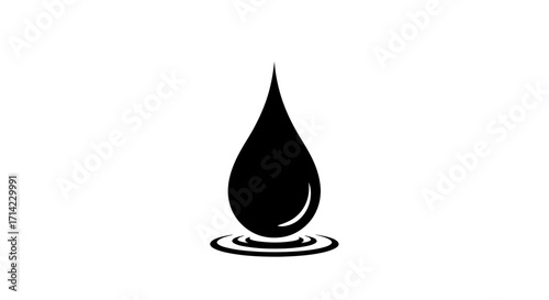 Black droplet falling into water surface.