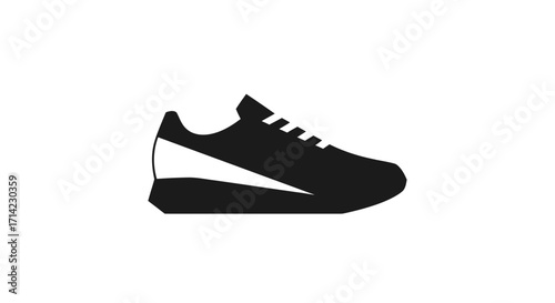 Black and white running shoe icon for sports and fitness.