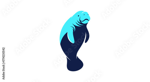 Stylized Manatee Illustration in Blue Tones.