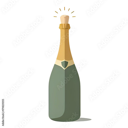 A stylized illustration of a champagne bottle with a golden cap, ready to be opened.