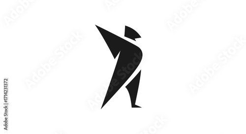 Abstract geometric figure of a person in motion representing energy and strength.