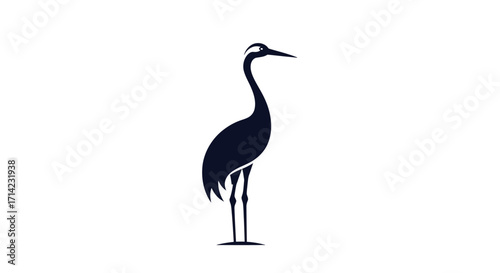 Elegant crane silhouette standing tall against a pristine white backdrop.