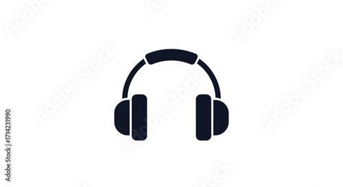 Minimalist Black Headphones Icon on White Background.