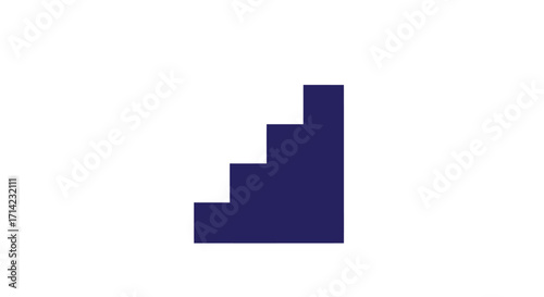 Abstract dark blue geometric steps ascending on a white background.