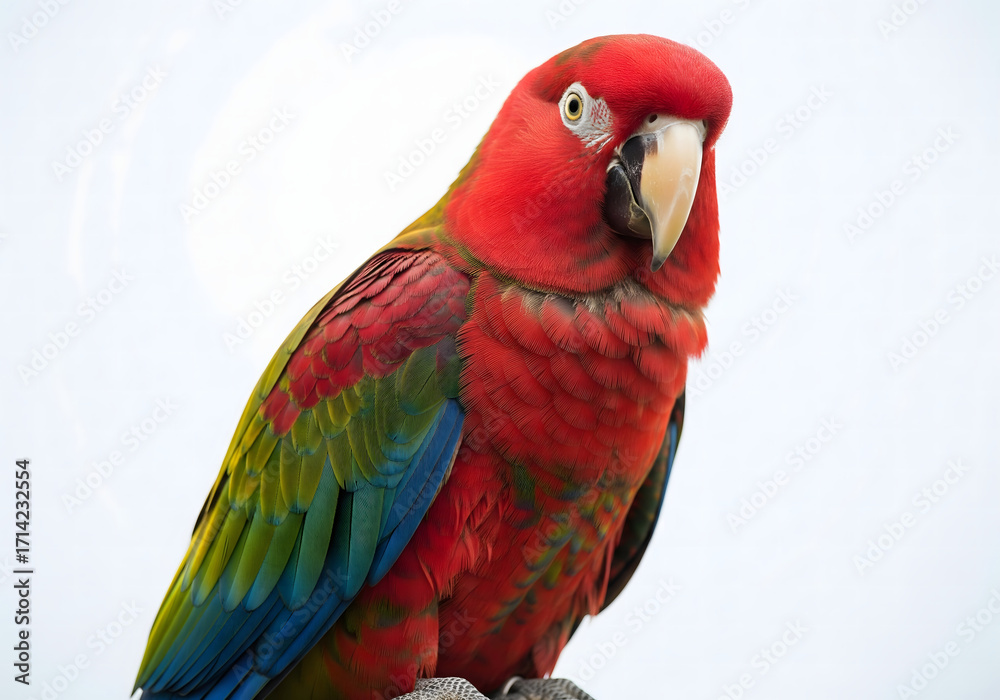 Fototapeta premium Closeup of a beautiful redandgreen macaw isolated on white background