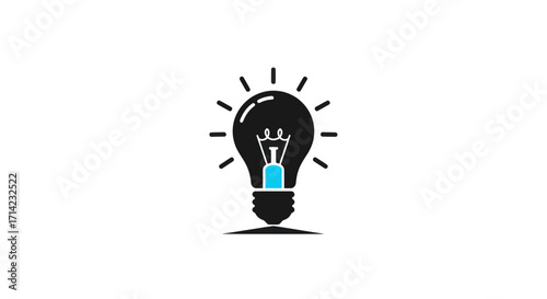 Stylized black lightbulb with a glowing blue filament symbolizing a bright idea and innovation.