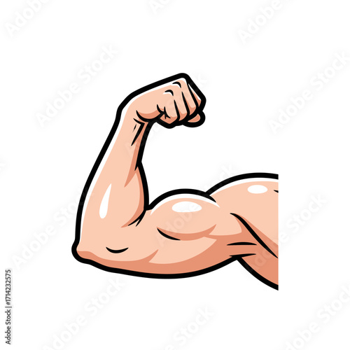 Cartoon illustration of a muscular arm flexing.