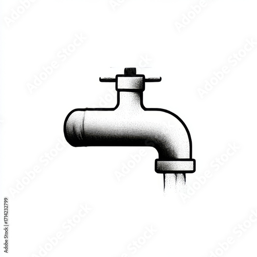 Minimalist water faucet line art, black and white, representing water supply and modern design